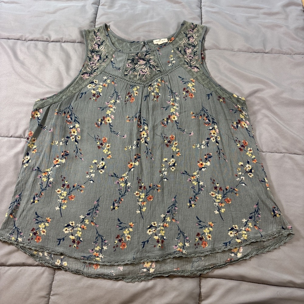 Mason & Belle Floral Emroidered Tank Top Blouse Women 1X Light Teal EUC